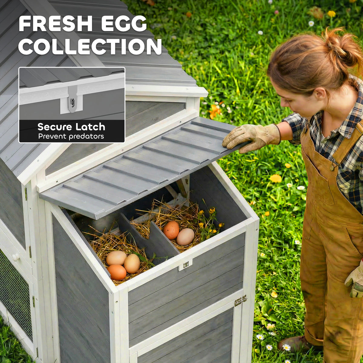 Large Chicken Coop, 134"L Wooden Chicken House with Run, Nesting Box, Slide-Out Tray, Waterproof Roof and Ramp