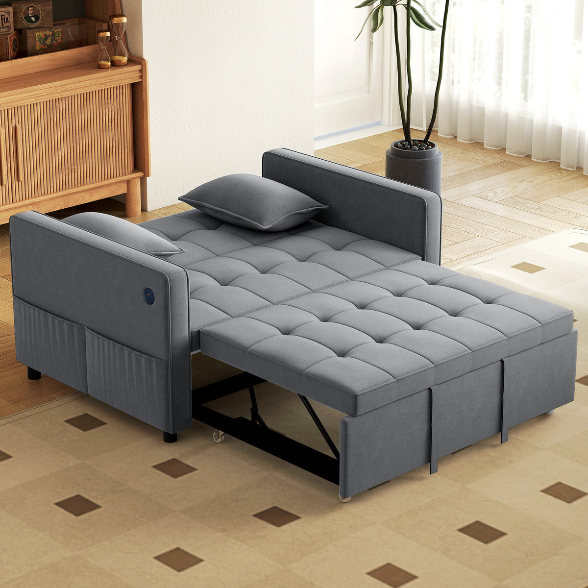 3‑in‑1 Convertible Sofa Bed, Pull Out Sleeper Sofa with USB Charging, Adjustable Backrest, Side Pockets – view 14