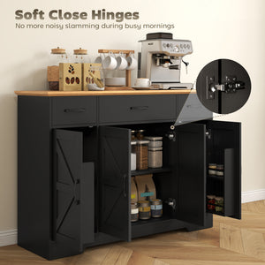 47" Buffet Cabinet with Soft-Close Hinges, Farmhouse Sideboard with 3 Drawers, Adjustable Shelves and Spice Racks, Black