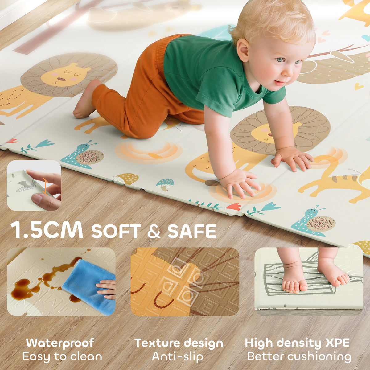 Qaba Foldable Baby Plat Mat, 77" x 69" Kids Floor Mat for Crawling and Learning, Girl & Animal Theme