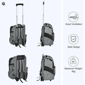 2-IN-1 Pet Luggage Box Backpack Carrier Cats Dogs w/ Handle, Rolling Wheel Grey – view 6