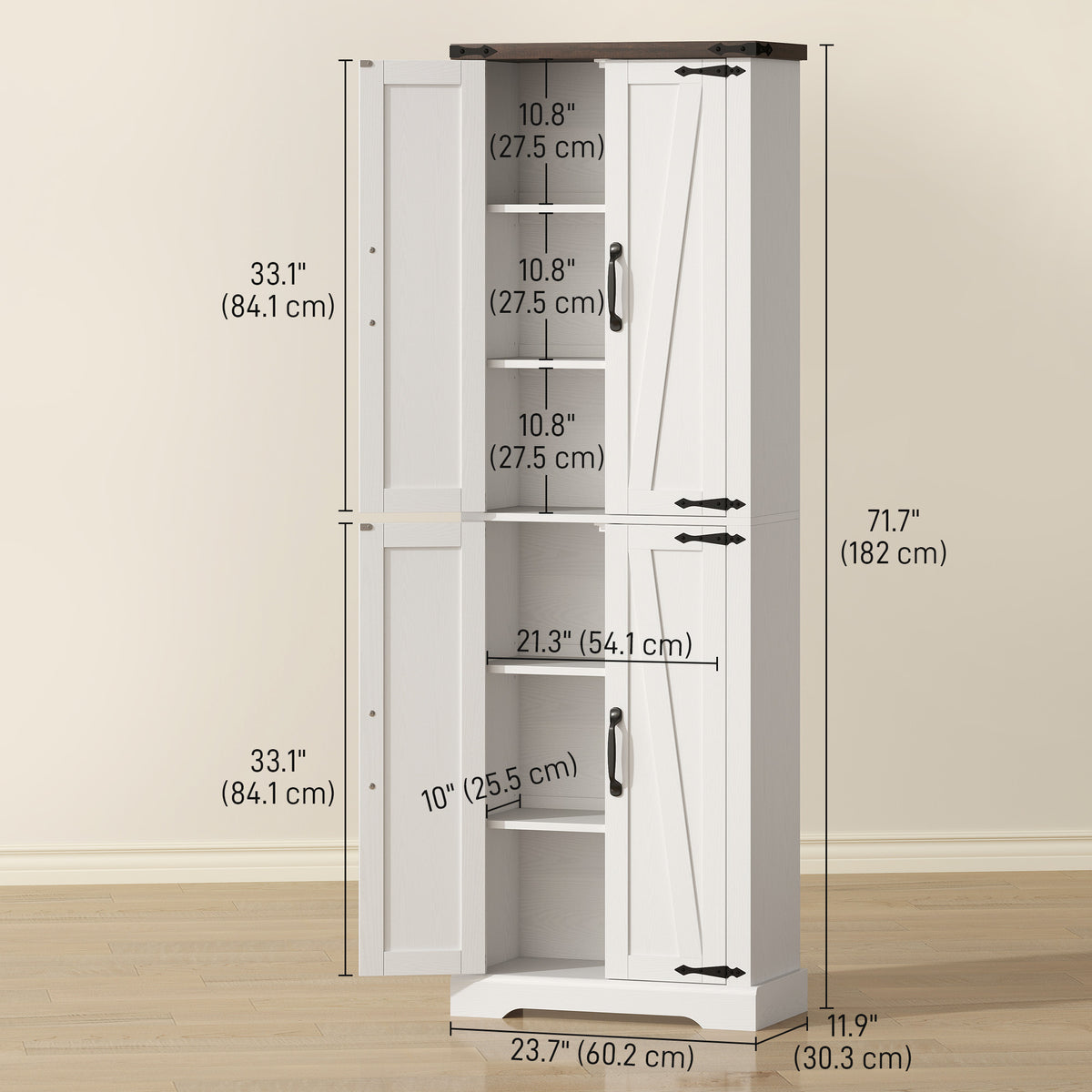 72" Pantry Cabinet, Farmhouse Freestanding Kitchen Storage Cabinet with Adjustable Shelves for Dining Room – view 9
