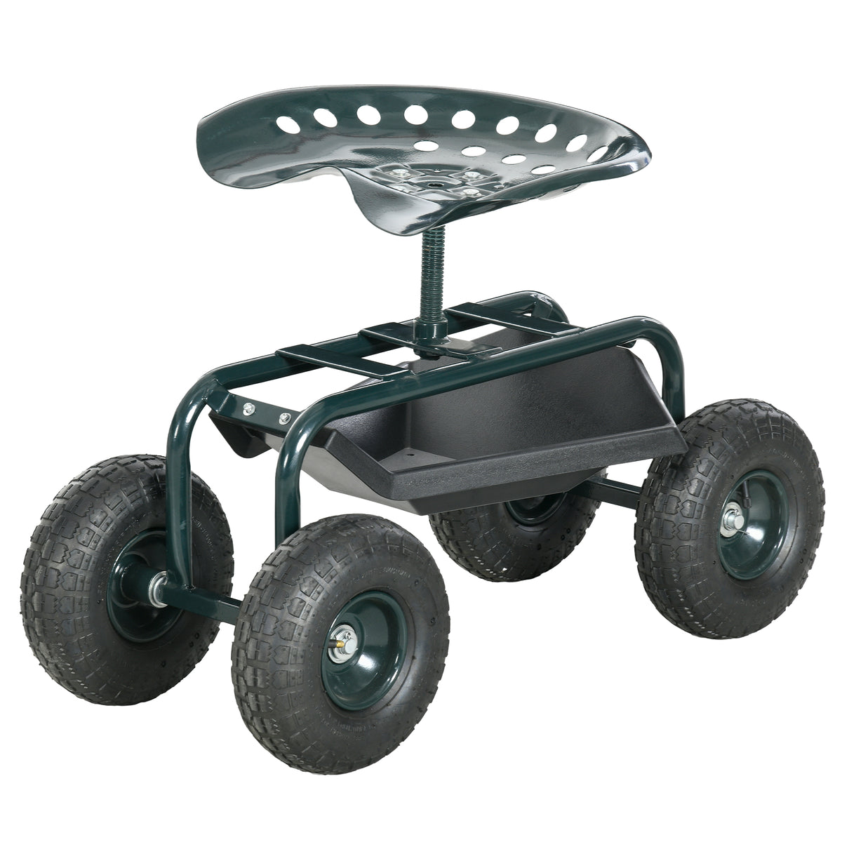 Garden Cart Garden Seat on Wheels with Tool Tray, 360° Swivel and Height Adjustable Seat, for Patio and Yard