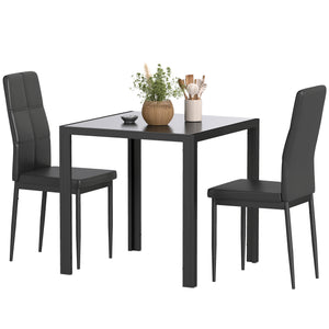 5-Piece Rectangular Glass Kitchen Table and Chairs with Metal Frame and Faux Leather Upholstery for Dining – view 5