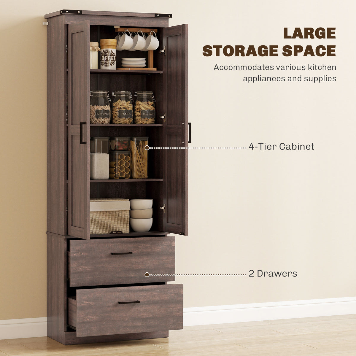 67" Tall Kitchen Pantry Storage Cabinet, Kitchen Pantry Cabinet with Doors, Drawers and Adjustable Shelves – view 10