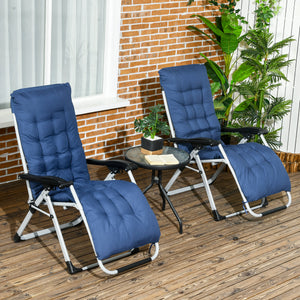 Folding Garden Chairs Set of 2, Reclining Zero Gravity Chair, Sun Lounger with Cushion and Headrest, Dark Blue