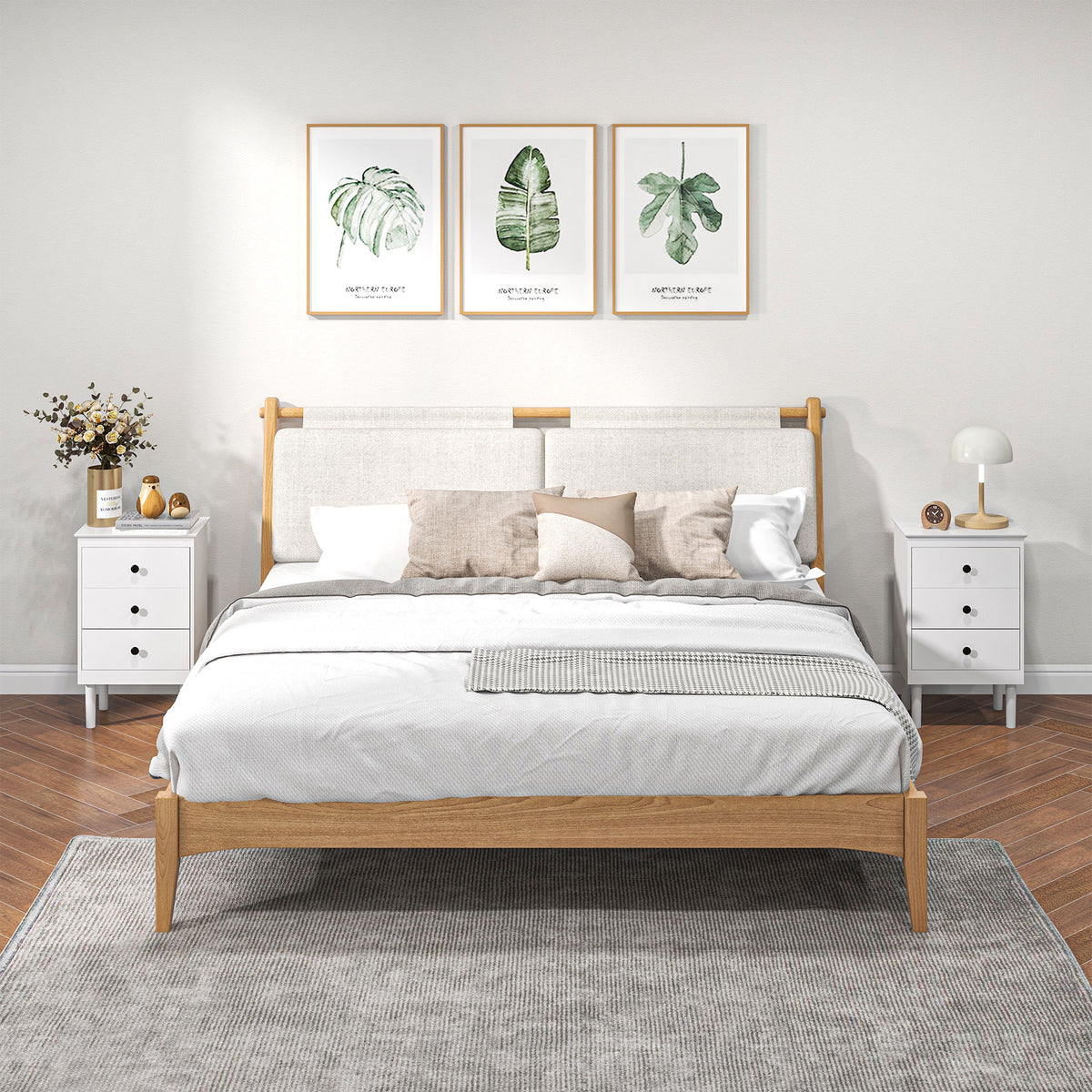 Set of Two Three-Drawer Modern Bedside Tables for Bedroom, White