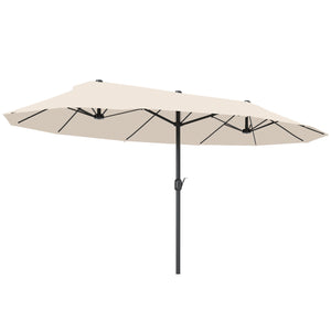 15' Outdoor Patio Umbrella with Twin Canopy Sunshade Steel Table Umbrella with Lift Crank Beige
