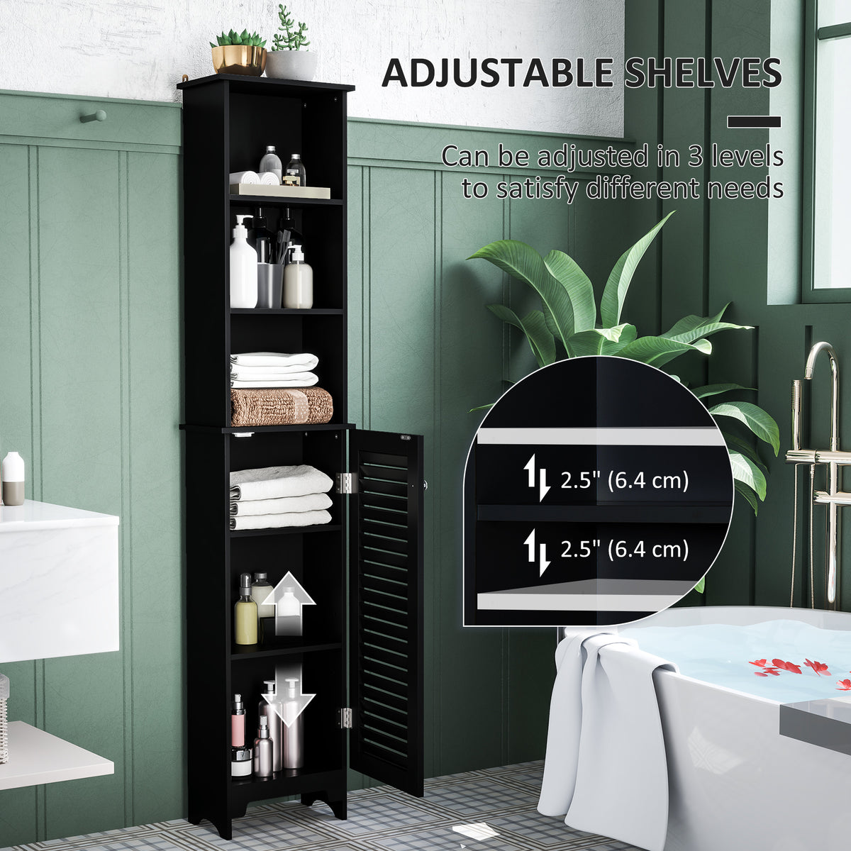 Tall Bathroom Storage Cabinet, Freestanding Linen Tower with 3-Tier Open Adjustable Shelf, White – view 11