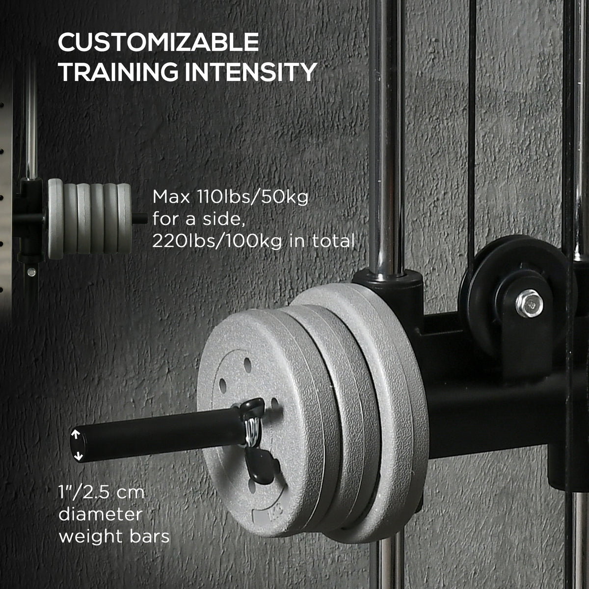Soozier Wall Mount Cable Station, 15 Positions Adjustable Dual Pulley Machine Cable Crossover Machine Home Gym Equipment