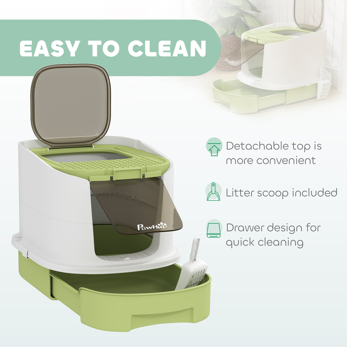 Enclosed Cat Litter Box with Lid, Scoop, Top Entry, Deodorization Bags, Drawer Type Cat Litter Tray – view 4