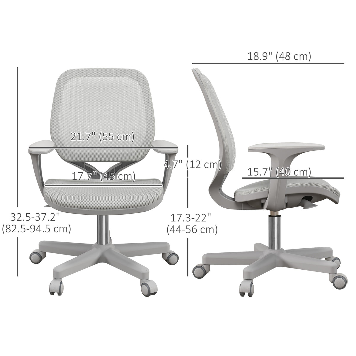 Office Chair, Small Computer Desk Chair with Mesh Back, Swivel Castors, Arm, Grey – view 2