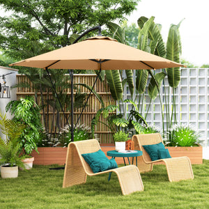 9.5' Cantilever Umbrella with Wind Protection Strap and Cover, Hanging Umbrella with Crank and Cross Base, UPF 50+, Grey