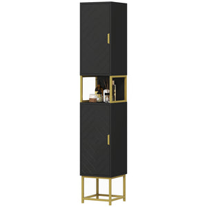 Tall Bathroom Storage Cabinet, Modern Narrow Bathroom Cabinet with Diamond Chevron Pattern and Adjustable