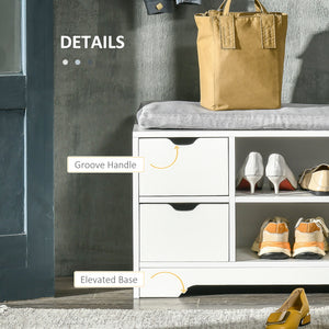 Upholstered Shoe Storage Bench w/ Seat, Entrance Bench w/ Drawer Open Shelves and Pocket for Hallway, White – view 5