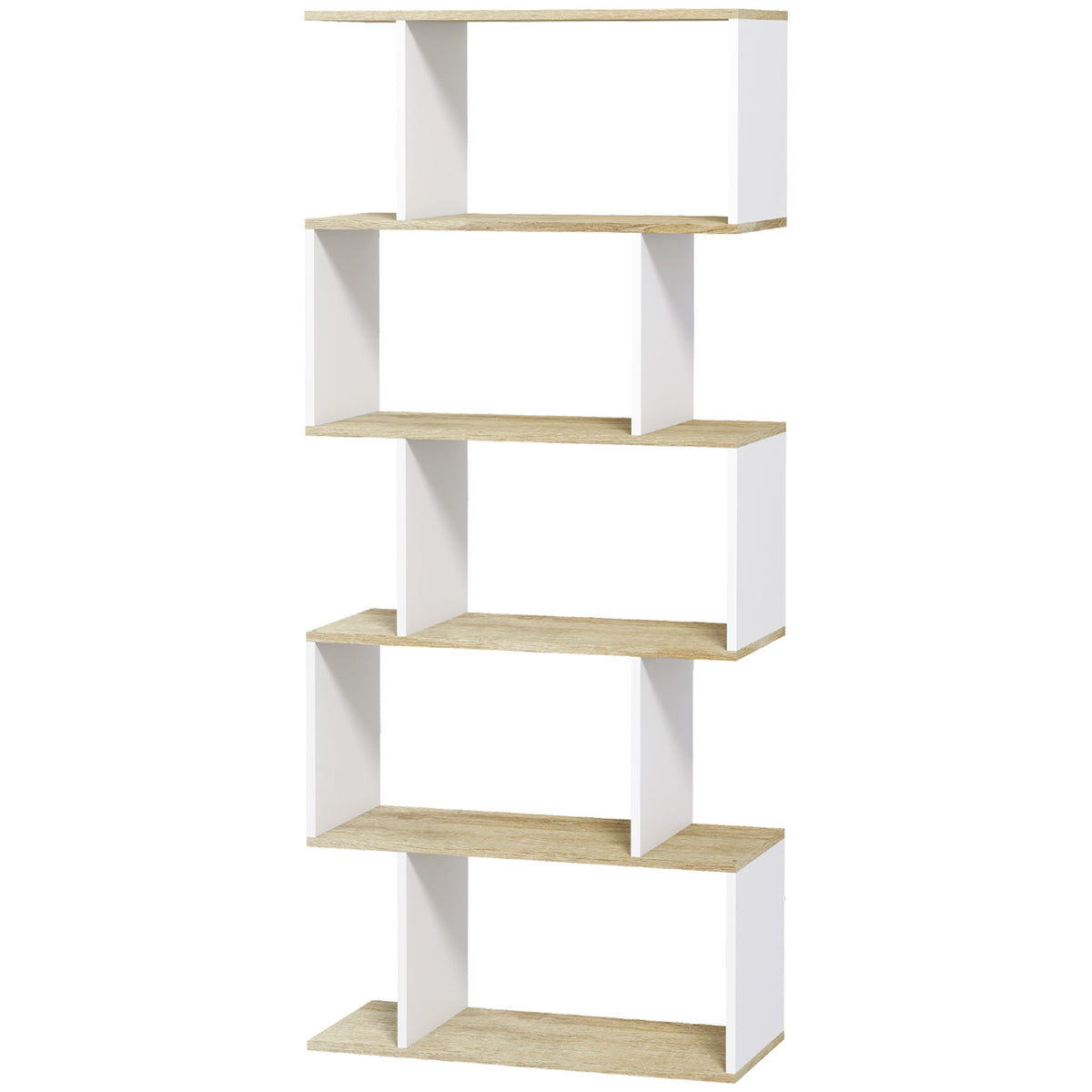 5-Tier Bookshelf, Geometric S Shaped Bookcase, Tall Narrow Display Shelf for for Living Room, Study Room