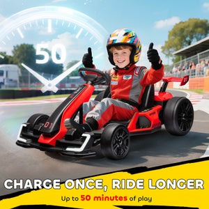 Aosom 24V Electric Go Kart, Battery Powered Kids Drift Kart with Adjustable Seat, Seat Belt, Horn, Music, Light