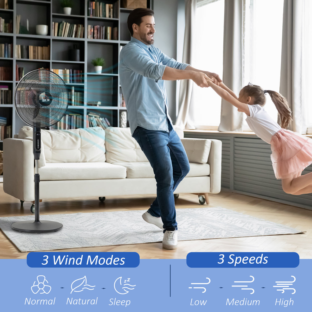 Standing Floor Fan with Remote Control, Stand Up Cooling Fan, Tall Pedestal Electric Fan for Home Bedroom – view 11
