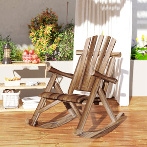 Wooden Outdoor Rocking Chair, Oversized Adirondack Patio Rocker with High Back and Slatted Seat, Carbonized – view 7