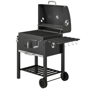 BBQ Trolley Charcoal Grill Portable Stainless Steel Barbecue Tool Kits w/ Wheels Side Shelf for Camping Hiking Picnic