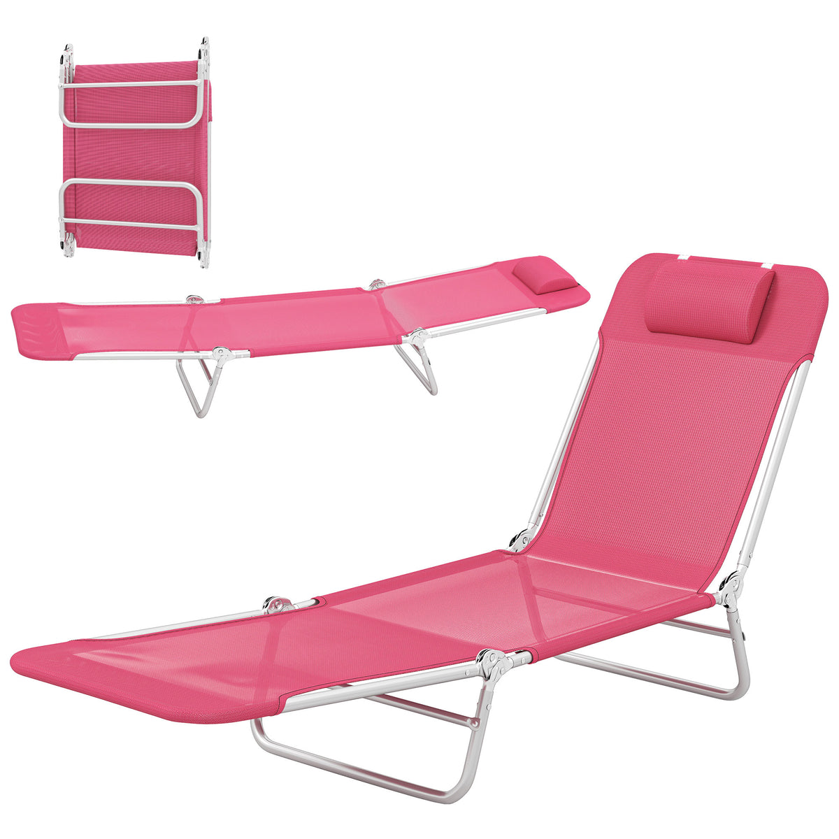 Folding Outdoor Lounge Chair Set of 2, Reclining Tanning Chair with 5-Position Adjustable Backrest, Black – view 5