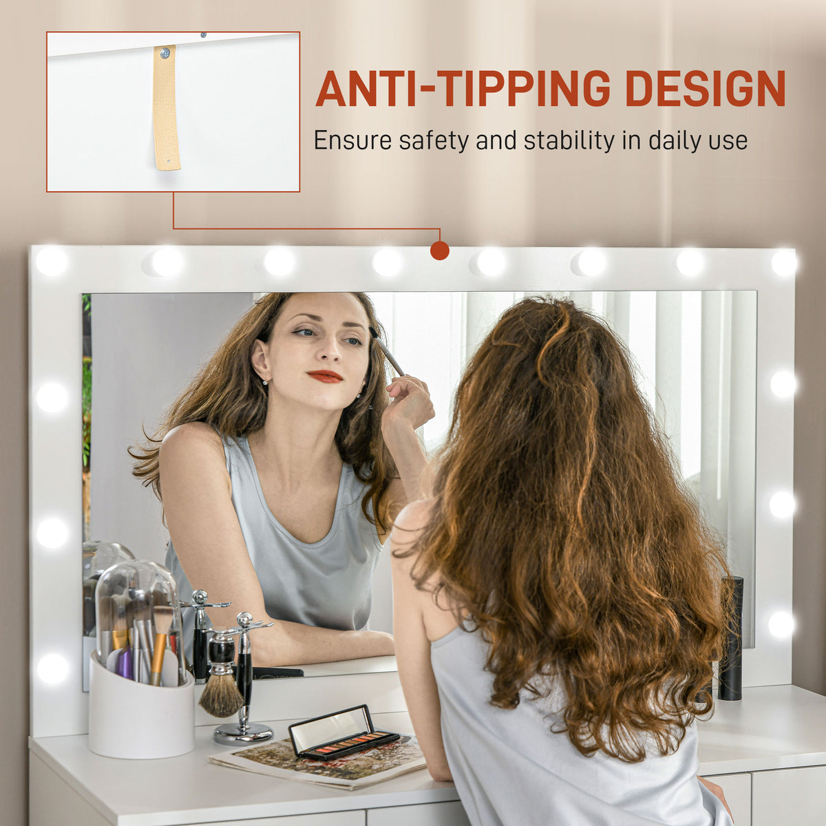Makeup Vanity Table, Dressing Table with Mirror and Lights, Modern Makeup Table with 7 Drawers and 10 LED Lights, White