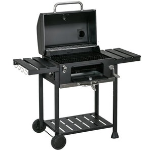 Charcoal BBQ Grill Smoker with Adjustable Charcoal Pan and Galvanised Steel Shell, Barbecue Grill Trolley with Storage
