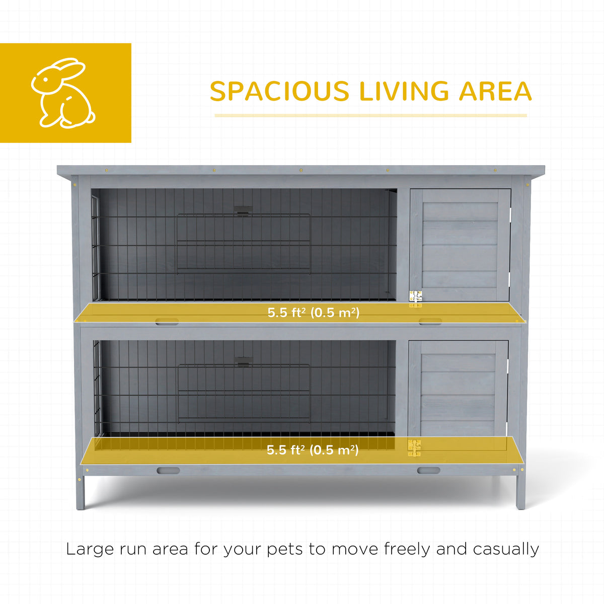 2 Tier Wooden Rabbit Hutch Bunny Pet House Wooden Coop Run, Grey