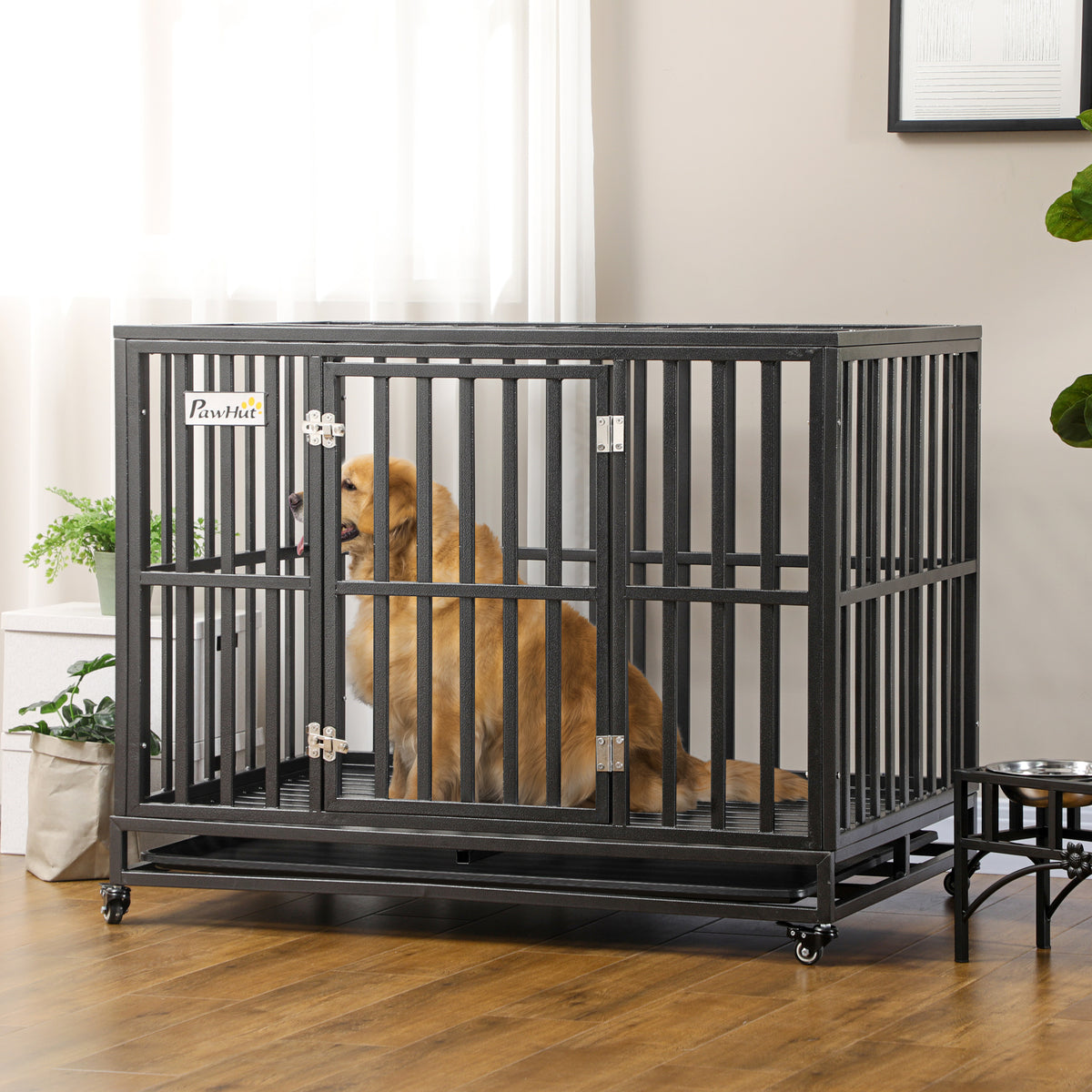 41" Heavy Duty Steel Dog Crate Kennel Pet Cage with Wheels for Convenient Access Anti-Pinching Floor, Black – view 14