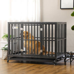 41" Heavy Duty Steel Dog Crate Kennel Pet Cage with Wheels for Convenient Access Anti-Pinching Floor, Black – view 14