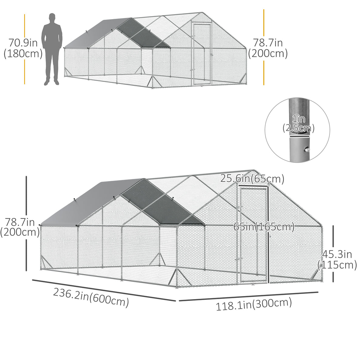 9.8' x 19.7' x 6.6' Chicken Coop Cage, Outdoor Hen House w/Cover & Lockable Door