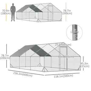 9.8' x 19.7' x 6.6' Chicken Coop Cage, Outdoor Hen House w/Cover & Lockable Door