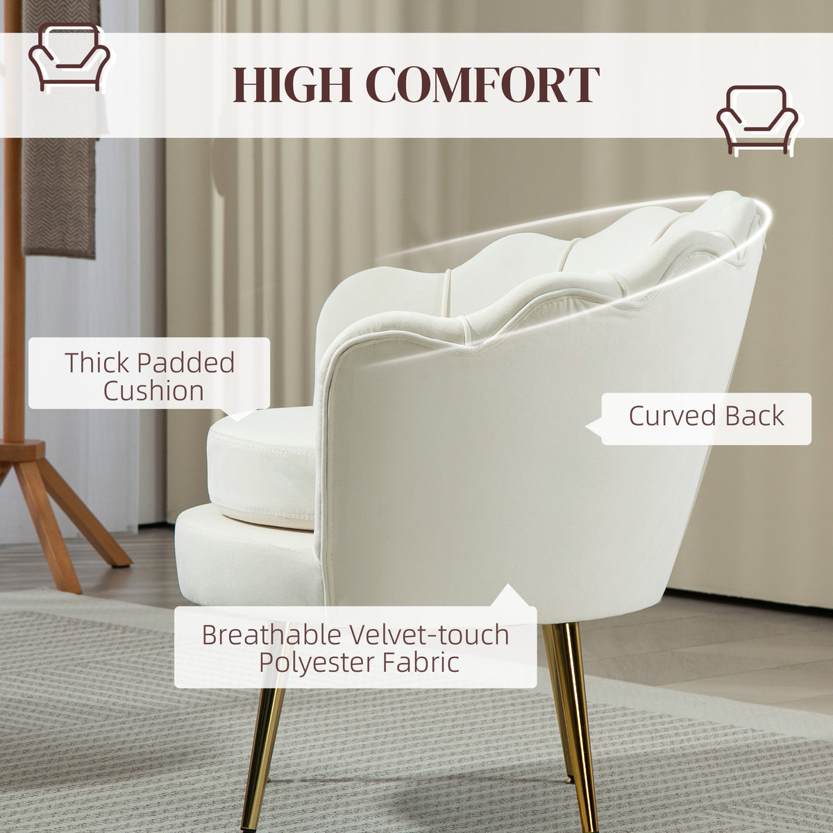 Modern Accent Chair, Velvet-Touch Fabric Leisure Club Chair with Gold Metal Legs for Bedroom, Dark Green – view 11