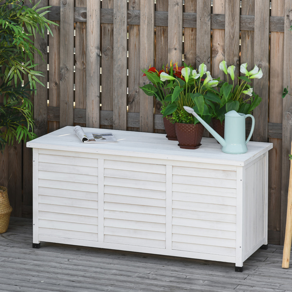75 Gallon Wooden Storage Box patio Deck Box Bench, Garden Backyard Outdoor Storage Container with Aerating – view 14