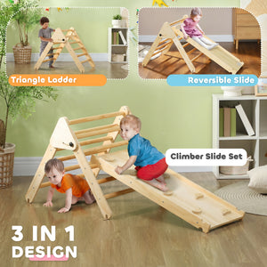 Pikler Triangle Set, 3 in 1 Climbing Toys with Ramp for Toddlers, Nature Wood
