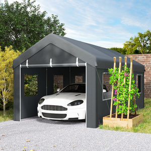 10' x 20' Carport, Heavy Duty Portable Garage with 6 Mesh Windows and 2 Doors, Dark Grey – view 7