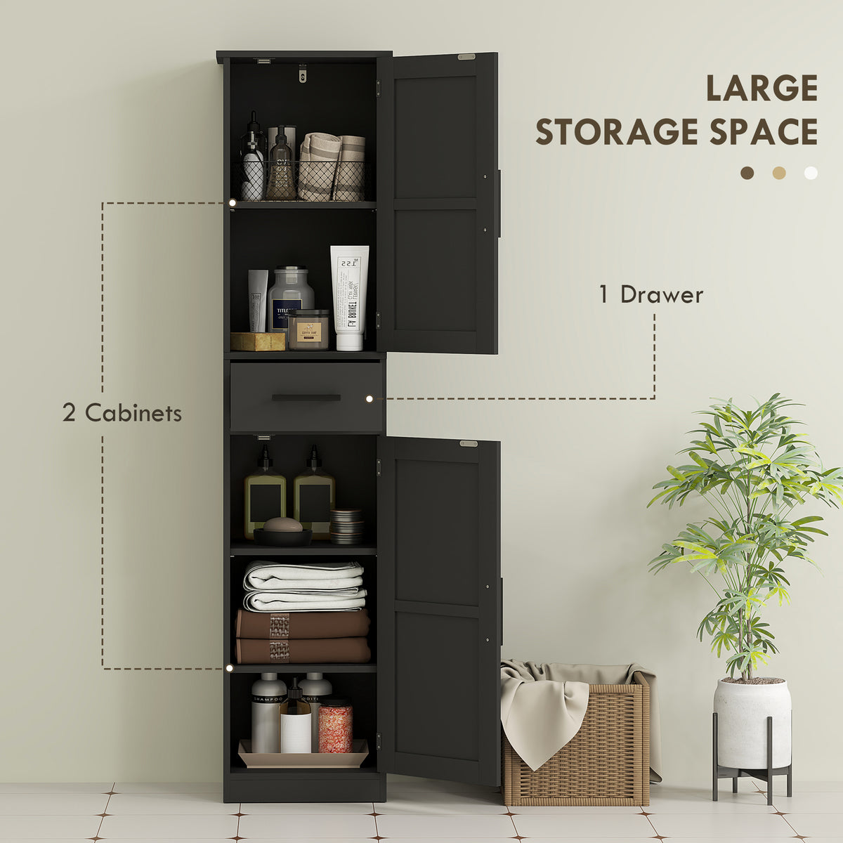 67" Tall Bathroom Cabinet, Narrow Bathroom Storage Cabinet with Drawer, Barn Doors and Adjustable Shelves – view 4
