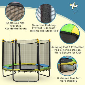 Qaba 4.6FT Trampoline for Kids with Enclosure Net for Ages 3-6, Indoor Outdoor Use