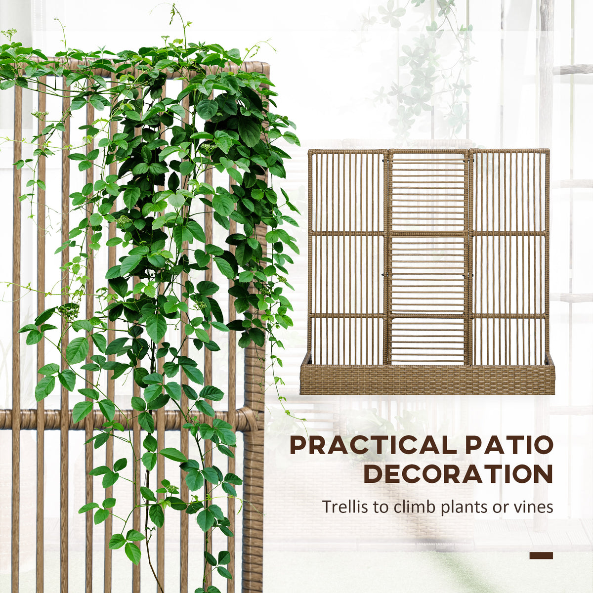 Raised Garden Bed with Lattice Trellis, Rattan Outdoor Planter with Storage for Garden, Patio, Balcony – view 10