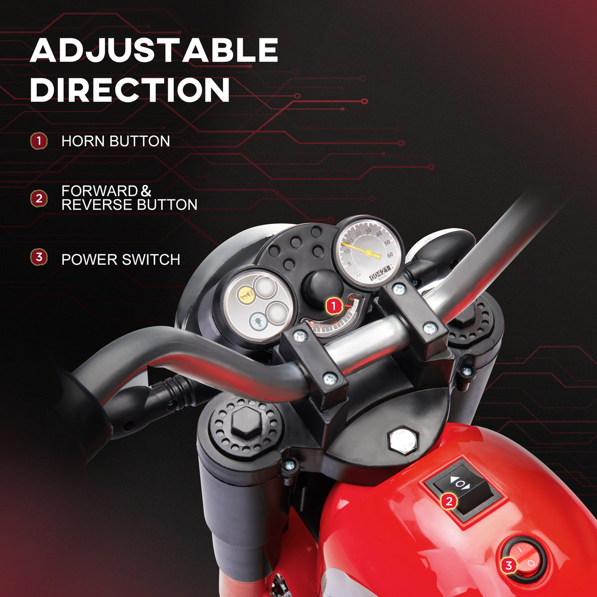 Aosom Kids Electric Motorcycle 6V Battery Powered Ride-On Dirt Bike 3-Wheels Motorbike with Horn Headlights Realistic Sounds 1.24mph Speed for Girls Boy 18 - 36 Months