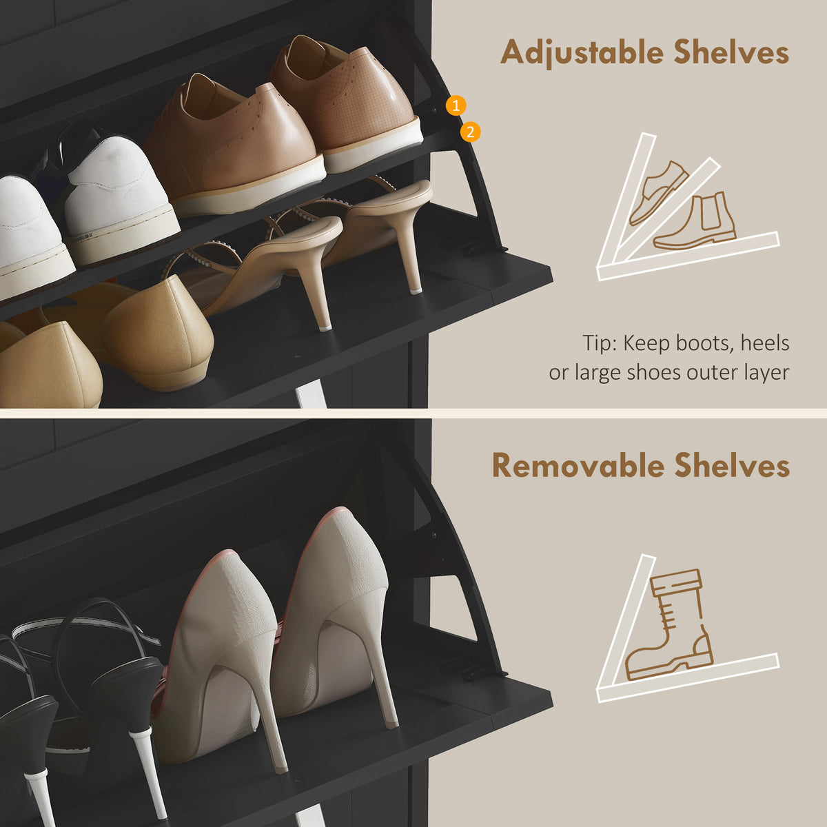 Slim Shoe Cabinet with 3 Flip Drawers and Adjustable Shelves, Narrow Shoe Cabinet for 15 Pairs of Shoes – view 4