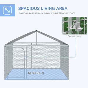 Outdoor Dog Kennel  with Roof, Dog Run with Waterproof & UV-Resistant Cover, Secure Lock, for Backyard & Patio, 7.5' x 7.5' x 5.7'