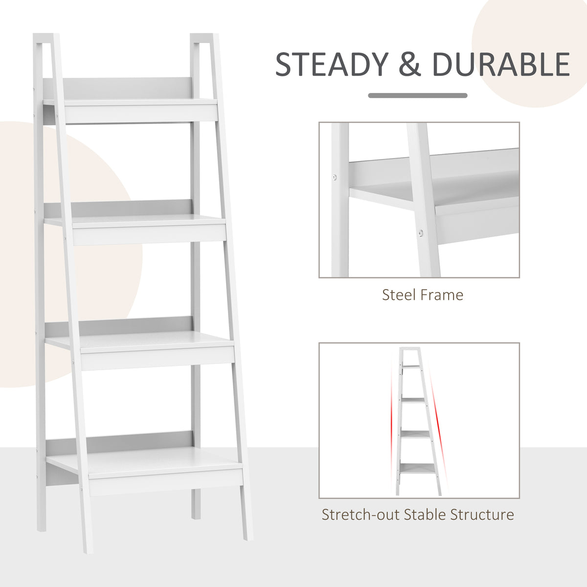 Set of 2, 4 Tier Ladder Shelf Bookcase, Multi-Use Display Rack, Storage Shelving Unit Display Stand – view 10