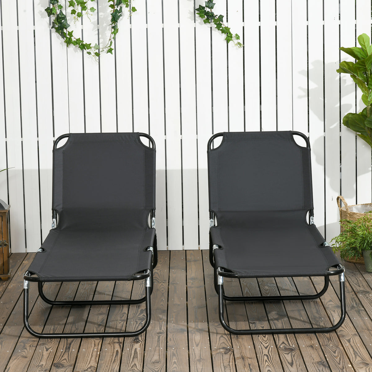 Set of 2 Folding Outdoor Lounge Chair, Sun Tanning Chairs with Reclining Back – view 7