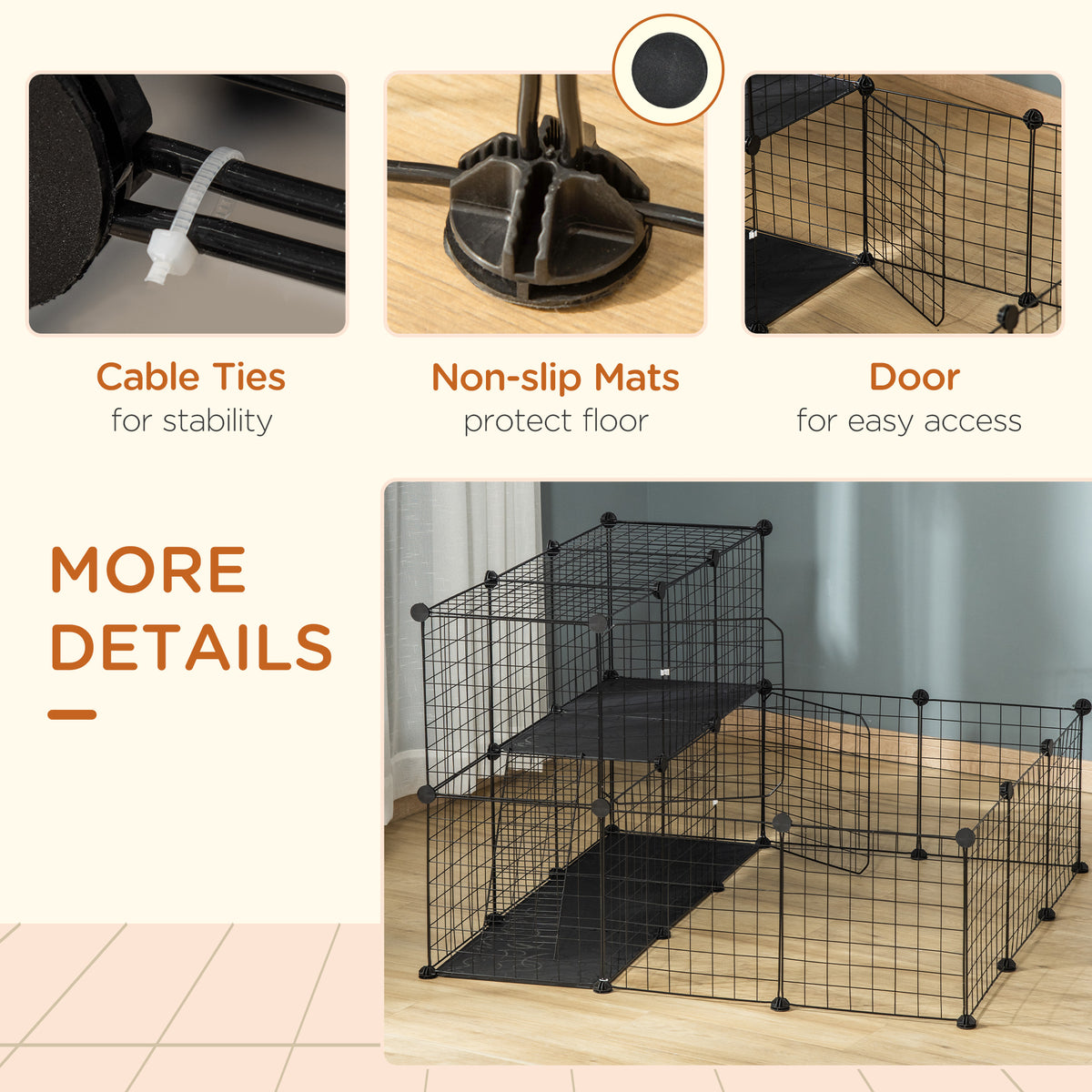 Small Animal Cage Rabbit Cage with Door, Guinea Pig Playpen, Small Animal Fence for Bunny, Chinchilla, Freret, Chinchilla, Indoor and Outdoor Use, Total 31 Panels, 41.3" x 41.3" x 27.6"