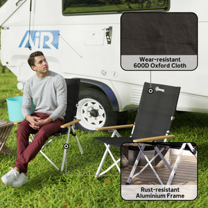 Camping Chairs 2 Pack, Portable Folding Camp Chair with Padded Seat and Bag, Outdoor High Back Recliner, Black