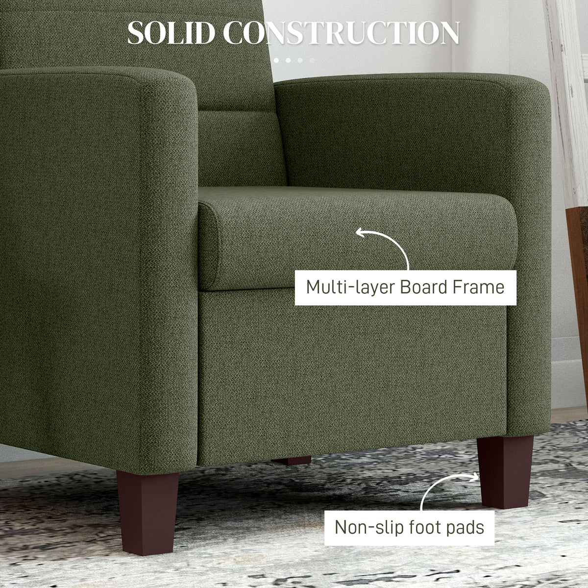 Fabric Accent Chair, Modern Armchair with Seat Cushion and Non-Slip Pads for Living Room, Bedroom, Dark Green