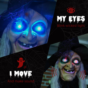 6' Life Size Black Witch Outdoor Halloween Decoration, Halloween Prop w/ Light Up Eyes