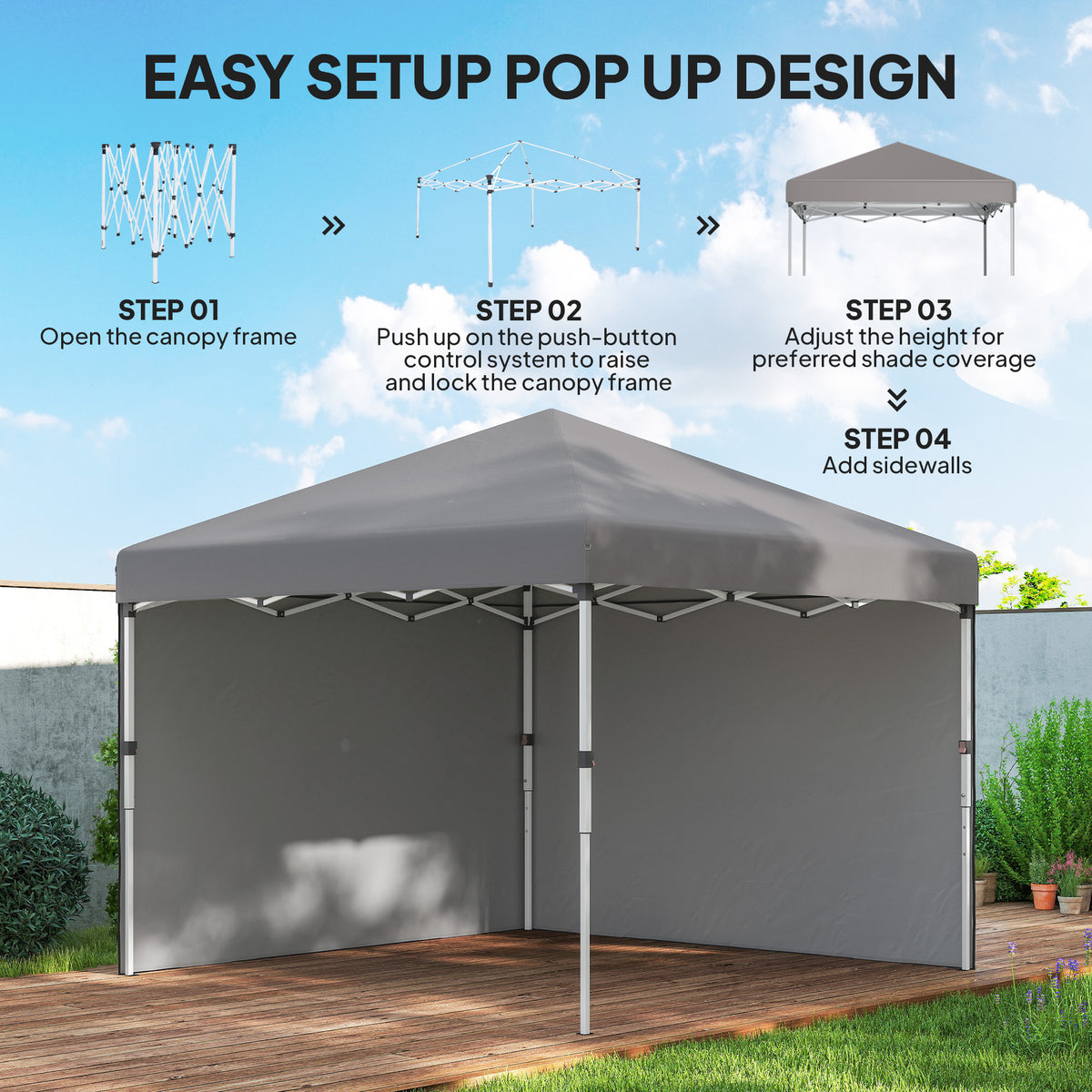 10' x 10' Pop Up Canopy with Sidewalls, Roller Bag, Height Adjustable Instant Tent for Outdoor, Garden – view 18