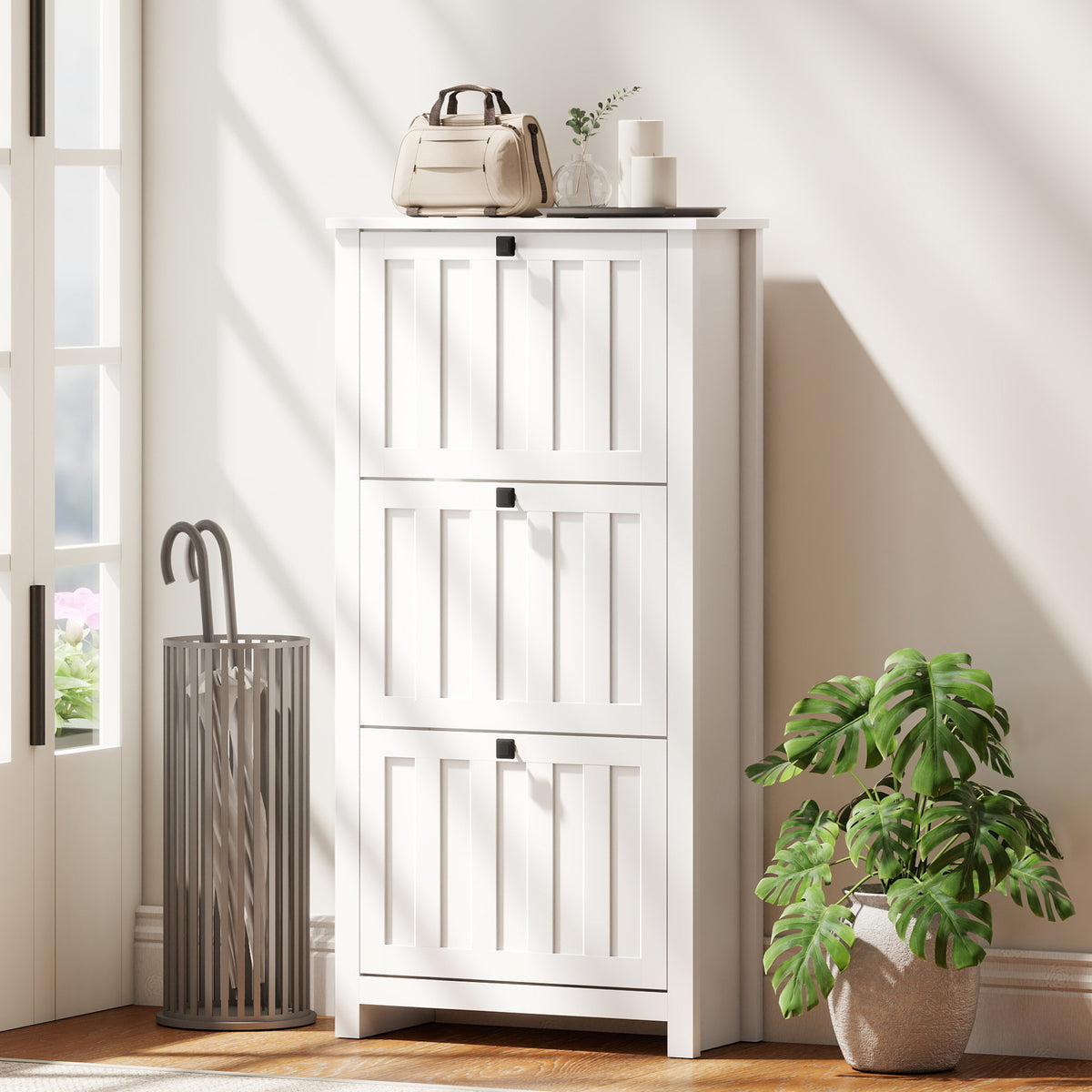 Slim Shoe Cabinet with 3 Flip Drawers, Shoe Storage Cabinet with Adjustable Shelves for Entryway – view 7